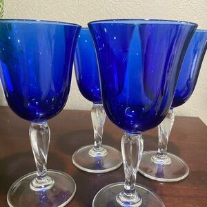Vintage, Set of 4, Sapphire Blue, Crystal D Argues Durand Goblets